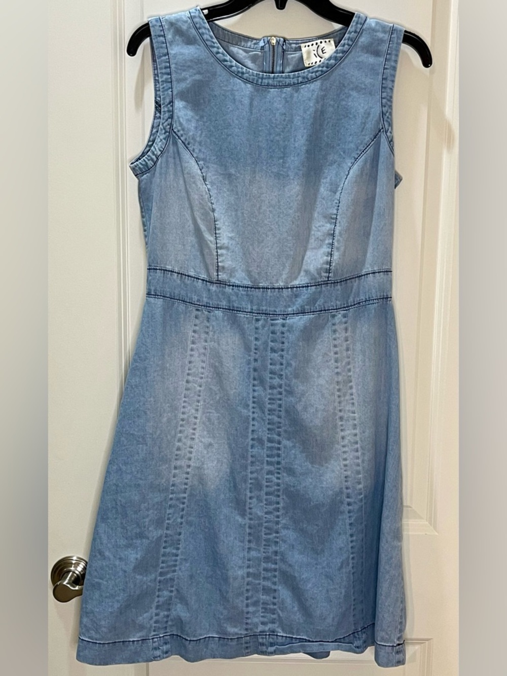 Ice Light Blue Sleeveless Chambray A-Line Mini Dress 100% Cotton Size 10